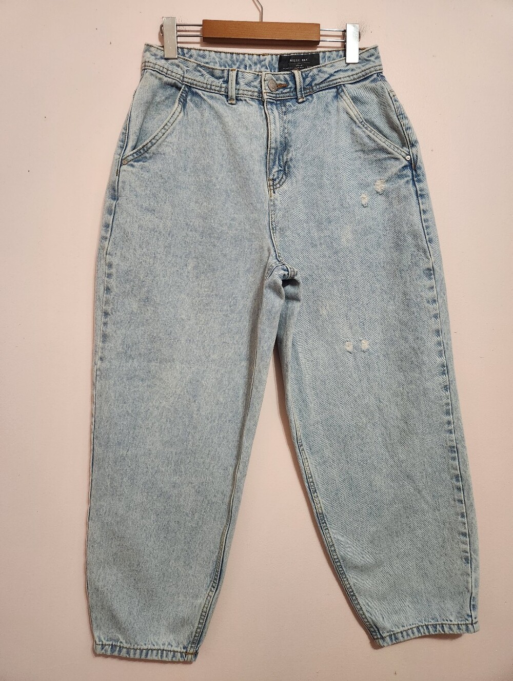 Noisy May Sella Acid Wash High Waist Barrel Leg Slouch Jeans Light Blue 28